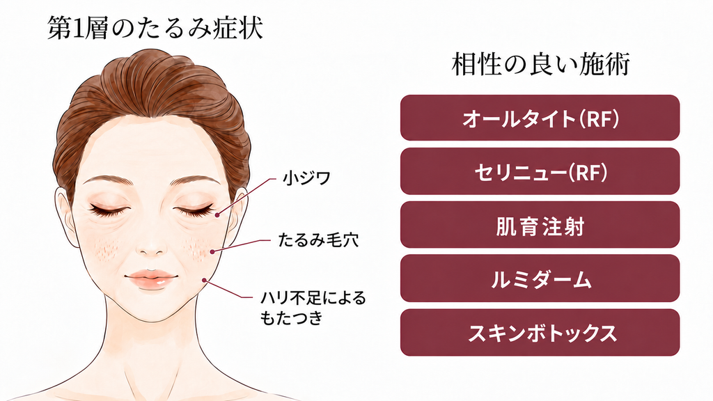 第1層(皮膚)のたるみの原因と相性の良い施術
