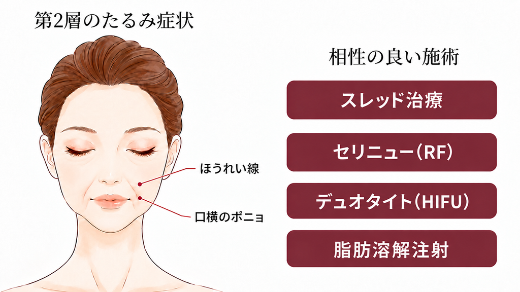 第2層(皮下脂肪層)のたるみの原因と相性の良い施術