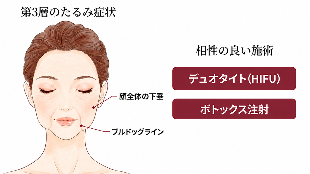 第3層(SMAS・表情筋層)のたるみの原因と相性の良い施術